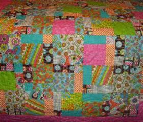 .Bright Patchwork Peace Bohemian Lap Quilt or Blanket