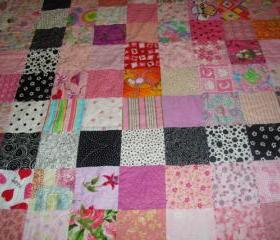.Pink and Black Patchwork Baby Girl Crib or Lap Quilt