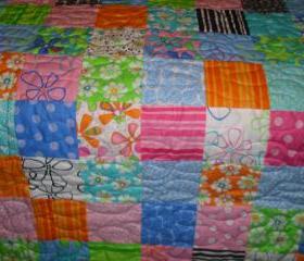 Bright Patchwork Baby, Crib or Lap Blanket Quilt